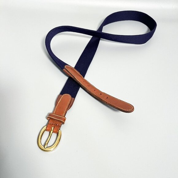 Vintage Leather Tab Stripe Webbed Belt USA - MENS 44" - Picture 1 of 3